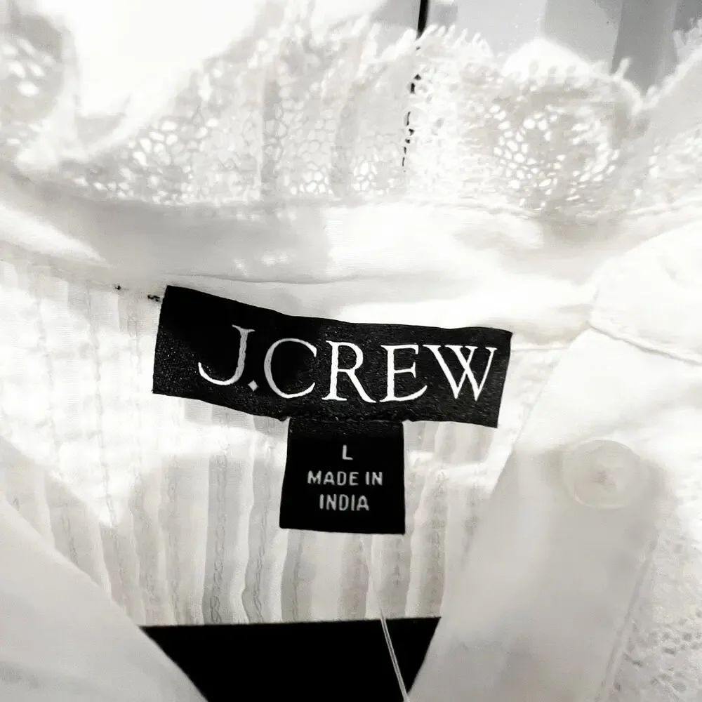 J. Crew Women's Lace-Trim Cinched-Waist Top in Cotton Voile Size Large NWT